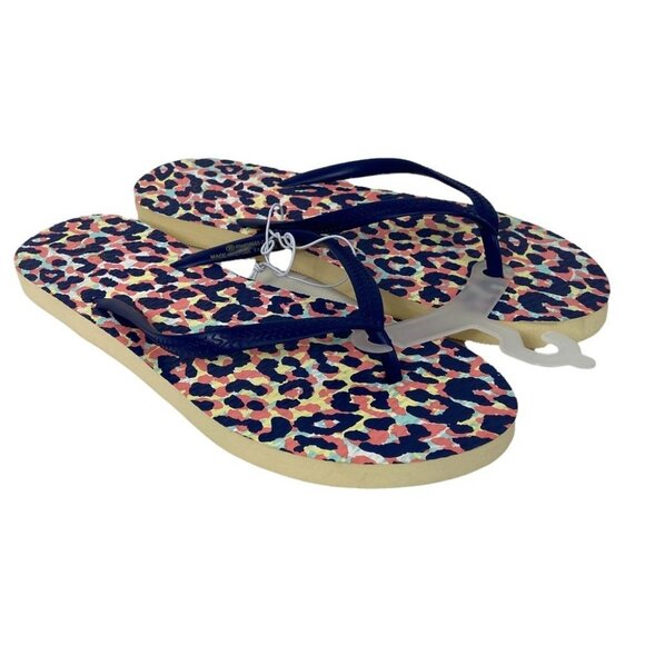 NEW Nordstrom Abound Leyo Flip Flops Leopard Print Pink Size 10 Sandals Blue - Picture 2 of 10